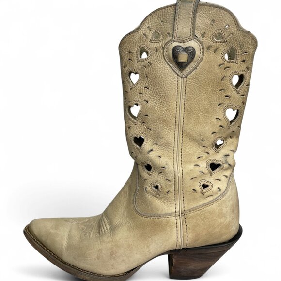 Durango Ivory Leather Hearts Western Cowboy Cowgirl High Heel Boots Women's 7 M - Picture 6 of 14